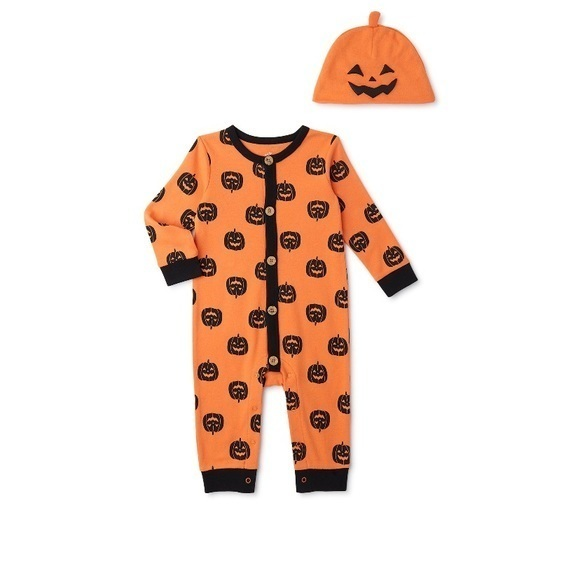 Halloween Way to Celebrate! Baby Boy and Girl Unisex Coverall and Hat Outfit Set - Picture 1 of 4